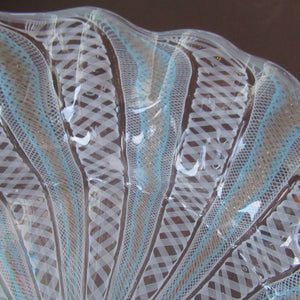 Vintage Venetian / Salviati Murano Glass Latticino Zanfirico Glass Plate; Gold Inclusions and Frilled Edge