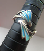 Load image into Gallery viewer, Vintage Scottish Silver Designer Ring with Blue Enamel. Size O
