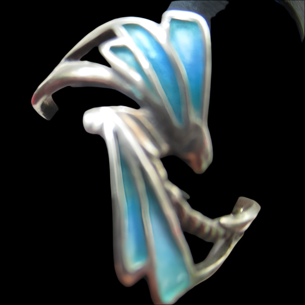 Vintage Scottish Silver Designer Ring with Blue Enamel. Size O