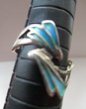Load image into Gallery viewer, Vintage Scottish Silver Designer Ring with Blue Enamel. Size O
