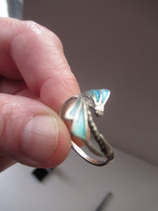 Vintage Scottish Silver Designer Ring with Blue Enamel. Size O