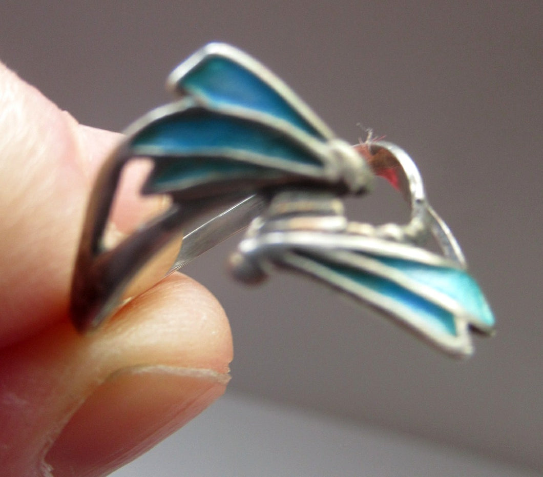 Vintage Scottish Silver Designer Ring with Blue Enamel. Size O