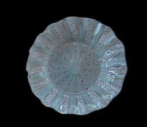 Vintage Venetian / Salviati Murano Glass Latticino Zanfirico Glass Plate; Gold Inclusions and Frilled Edge