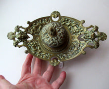 Load image into Gallery viewer, Antique Victorian Brass Inkwell with Original Glass Liner
