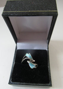 Vintage Scottish Silver Designer Ring with Blue Enamel. Size O