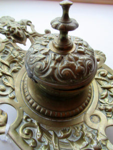 Antique Victorian Brass Inkwell with Original Glass Liner