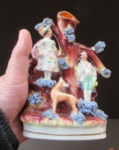Miniature 1850s Staffords;hire Spill Vase with Two Figures and a Deer