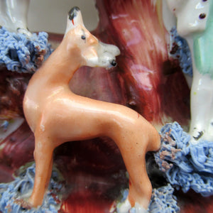 Miniature 1850s Staffords;hire Spill Vase with Two Figures and a Deer