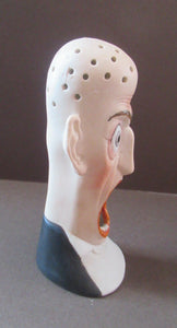 Antique Porcelain SMOKING Head Ashtray and Match Holder by Schafer & Vater. GRUMPY MAN