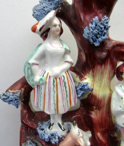 Miniature 1850s Staffords;hire Spill Vase with Two Figures and a Deer