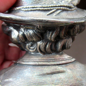 Antique Silver Plate Inkwell. Young Austrian Boy Wearing a Hat with Large Feather  