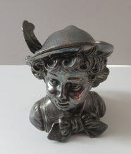 Load image into Gallery viewer, Antique Silver Plate Inkwell. Young Austrian Boy Wearing a Hat with Large Feather  
