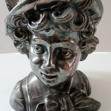 Load image into Gallery viewer, Antique Silver Plate Inkwell. Young Austrian Boy Wearing a Hat with Large Feather  
