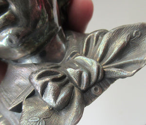 Antique Silver Plate Inkwell. Young Austrian Boy Wearing a Hat with Large Feather  