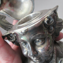 Load image into Gallery viewer, Antique Silver Plate Inkwell. Young Austrian Boy Wearing a Hat with Large Feather  

