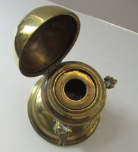 Load image into Gallery viewer, Antique Victorian Brass Inkwell. Three Greyhounds Supporting a Globe Shape Ball
