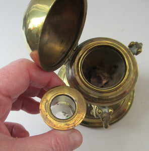 Antique Victorian Brass Inkwell. Three Greyhounds Supporting a Globe Shape Ball