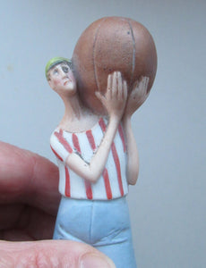 Very Rare Antique Bisque Porcelain SKINNY or Elongated  Figurine by Schafer & Vater: FOOTBALLER