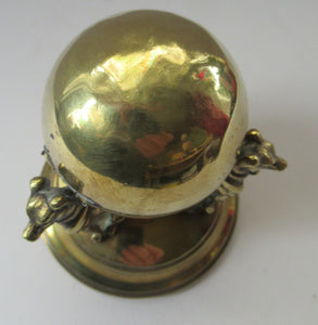 Antique Victorian Brass Inkwell. Three Greyhounds Supporting a Globe Shape Ball