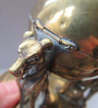 Load image into Gallery viewer, Antique Victorian Brass Inkwell. Three Greyhounds Supporting a Globe Shape Ball
