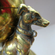Load image into Gallery viewer, Antique Victorian Brass Inkwell. Three Greyhounds Supporting a Globe Shape Ball
