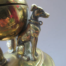 Load image into Gallery viewer, Antique Victorian Brass Inkwell. Three Greyhounds Supporting a Globe Shape Ball
