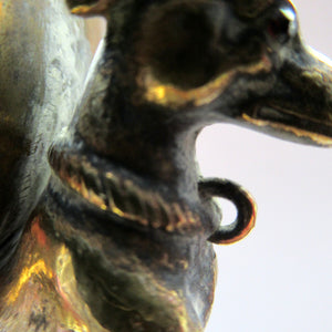 Antique Victorian Brass Inkwell. Three Greyhounds Supporting a Globe Shape Ball