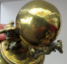 Load image into Gallery viewer, Antique Victorian Brass Inkwell. Three Greyhounds Supporting a Globe Shape Ball
