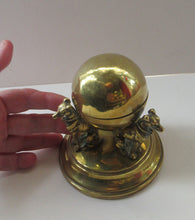 Load image into Gallery viewer, Antique Victorian Brass Inkwell. Three Greyhounds Supporting a Globe Shape Ball
