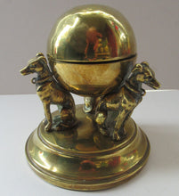 Load image into Gallery viewer, Antique Victorian Brass Inkwell. Three Greyhounds Supporting a Globe Shape Ball
