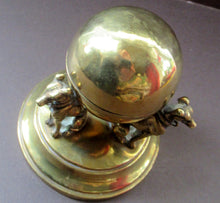 Load image into Gallery viewer, Antique Victorian Brass Inkwell. Three Greyhounds Supporting a Globe Shape Ball
