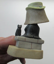 Load image into Gallery viewer, Antique Porcelain Nodder or Swinger Pin Tray by Schafer &amp; Vater. Boy Wearing Yellow Straw Hat with Black Cat
