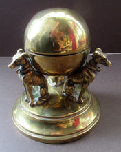 Load image into Gallery viewer, Antique Victorian Brass Inkwell. Three Greyhounds Supporting a Globe Shape Ball
