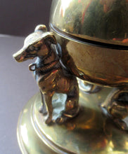 Load image into Gallery viewer, Antique Victorian Brass Inkwell. Three Greyhounds Supporting a Globe Shape Ball
