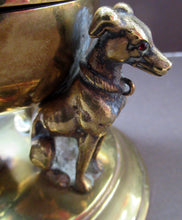 Load image into Gallery viewer, Antique Victorian Brass Inkwell. Three Greyhounds Supporting a Globe Shape Ball
