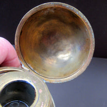 Load image into Gallery viewer, Antique Victorian Brass Inkwell. Three Greyhounds Supporting a Globe Shape Ball
