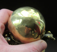 Load image into Gallery viewer, Antique Victorian Brass Inkwell. Three Greyhounds Supporting a Globe Shape Ball
