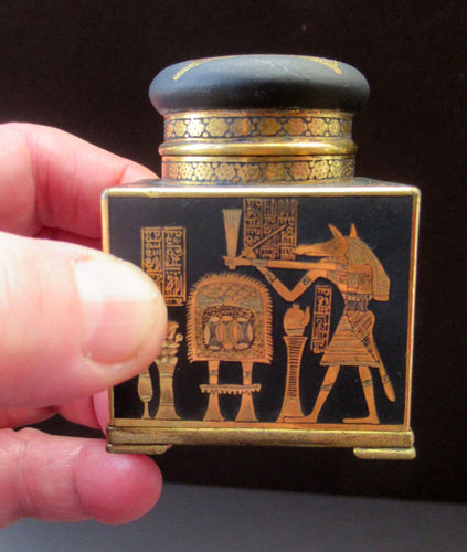 Antique 1920s Art Deco Egyptian Revival Damascene Inkwell