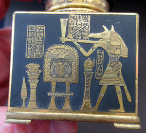 Antique 1920s Art Deco Egyptian Revival Damascene Inkwell