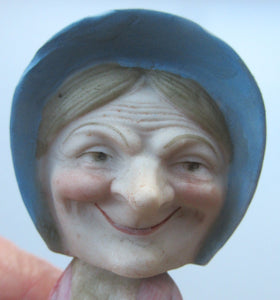 Antique Porcelain Nodder Figurine by Schafer & Vater. Old Lady in Garden Drinking Tea 