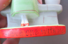 Load image into Gallery viewer, Antique Porcelain Nodder Figurine by Schafer &amp; Vater. Old Lady in Garden Drinking Tea 
