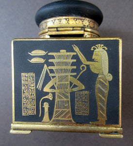 Antique 1920s Art Deco Egyptian Revival Damascene Inkwell