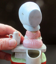 Load image into Gallery viewer, Antique Porcelain Nodder Figurine by Schafer &amp; Vater. Old Lady in Garden Drinking Tea 
