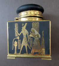 Load image into Gallery viewer, Antique 1920s Art Deco Egyptian Revival Damascene Inkwell
