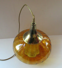 Load image into Gallery viewer, Vintage SWEDISH 1960s Onion Shape Hanging Golden Amber Glass Light Shade with Central Section and Metal Caps
