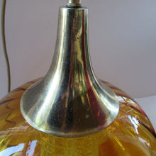 Load image into Gallery viewer, Vintage SWEDISH 1960s Onion Shape Hanging Golden Amber Glass Light Shade with Central Section and Metal Caps
