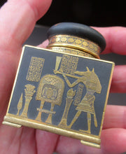 Load image into Gallery viewer, Antique 1920s Art Deco Egyptian Revival Damascene Inkwell
