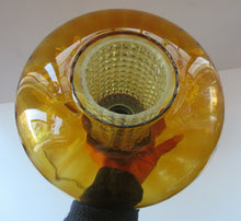 Load image into Gallery viewer, Vintage SWEDISH 1960s Onion Shape Hanging Golden Amber Glass Light Shade with Central Section and Metal Caps
