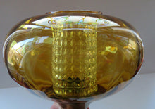 Load image into Gallery viewer, Vintage SWEDISH 1960s Onion Shape Hanging Golden Amber Glass Light Shade with Central Section and Metal Caps

