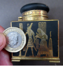 Load image into Gallery viewer, Antique 1920s Art Deco Egyptian Revival Damascene Inkwell
